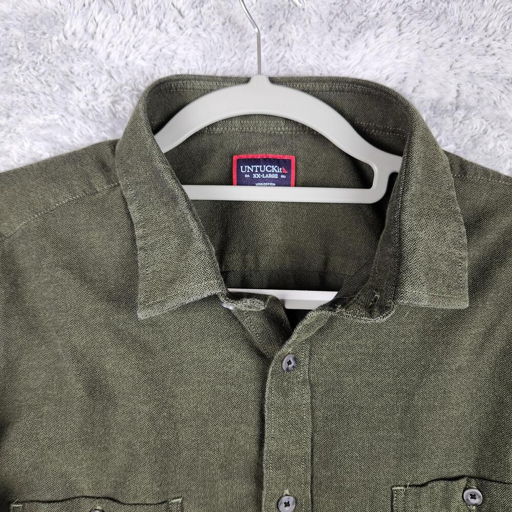 UNTUCKit Shirt Mens 2XL Green Herringbone Hemsworth Long Sleeve Preppy Outdoors